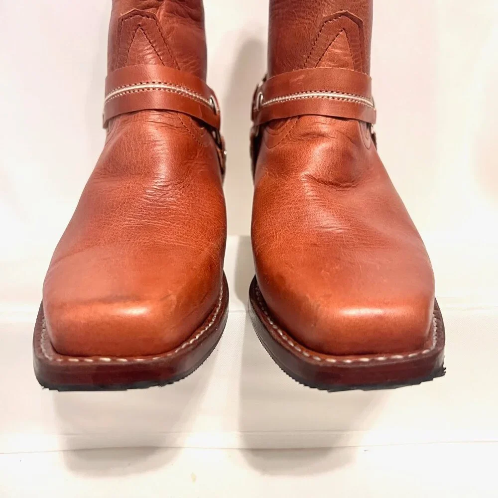 Kids Tan Leather Western Boots - Classic Pull-On Style